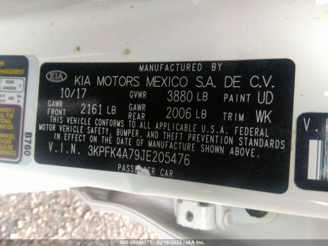 3KPFK4A79JE205476 KIA FORTE LX