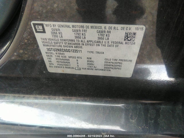 2016 GMC Sierra 1500, VIN: 3GTU2NEC6GG122511