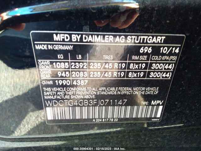 2015 MERCEDES-BENZ GLA-CLASS GLA 250 VIN: WDCTG4GB3FJ071147