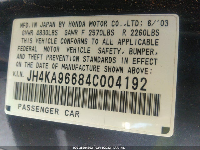 2004 ACURA RL W/NAVIGATION SYSTEM VIN: JH4KA96684C004192
