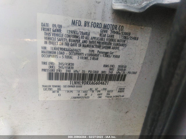 Lincoln MKS 2010 1LNHL9DRXAG604621 Image 11