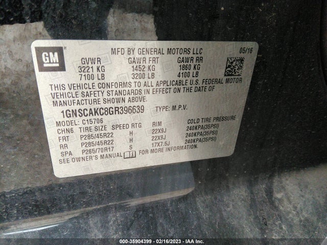 2016 Chevrolet Tahoe, VIN: 1GNSCAKC8GR396639