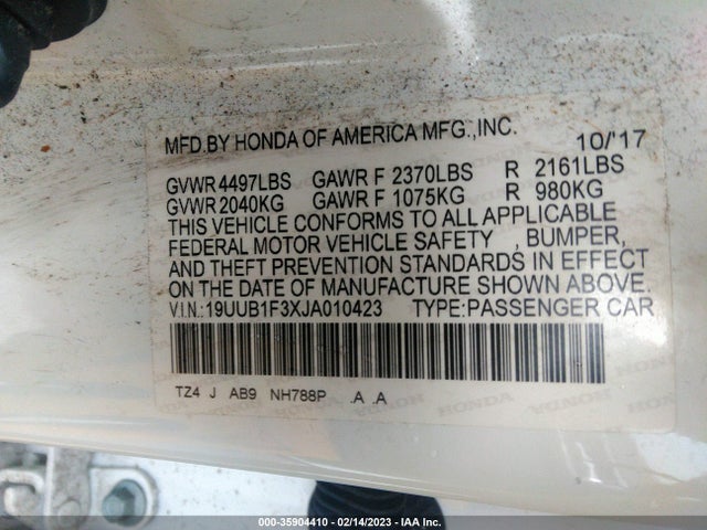 Acura TLX 2018 19UUB1F3XJA010423 Image 9
