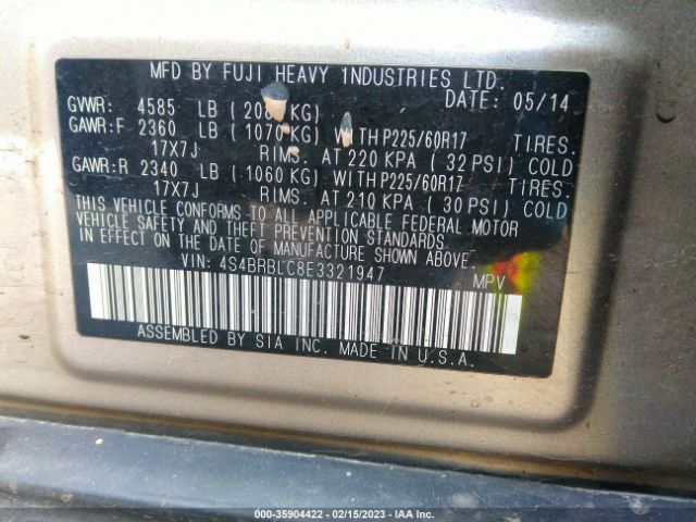 4S4BRBLC8E3321947 Subaru Outback 2.5i Limited