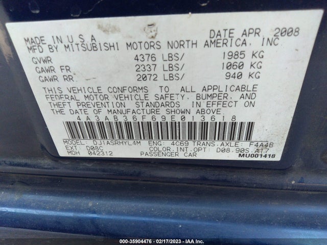 4A3AB36F69E013618 Mitsubishi Galant Es/sport