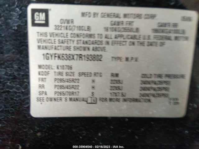 Cadillac Escalade 2007 1GYFK638X7R193802 Image 10