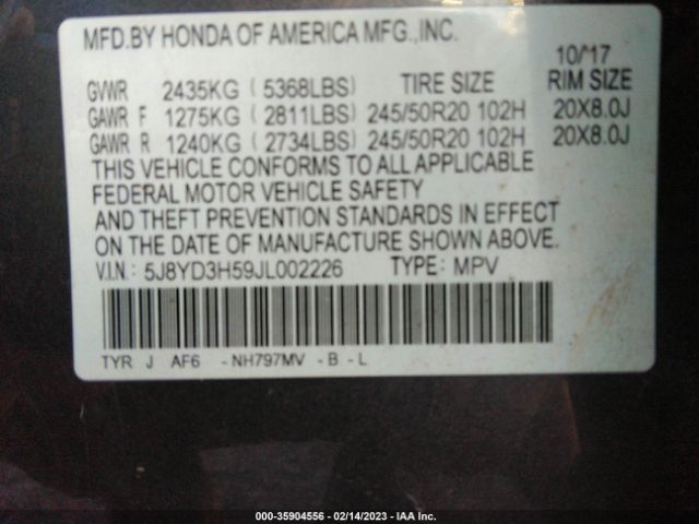 5J8YD3H59JL002226 Acura Mdx W/technology Pkg