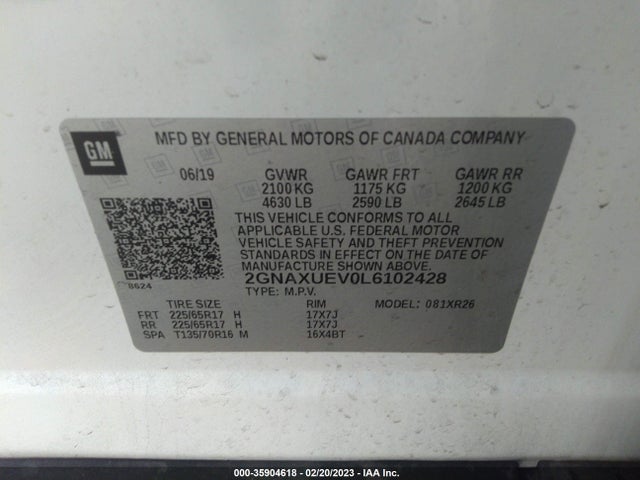 Chevrolet EQUINOX LT 2020 2GNAXUEV0L6102428 Image 9