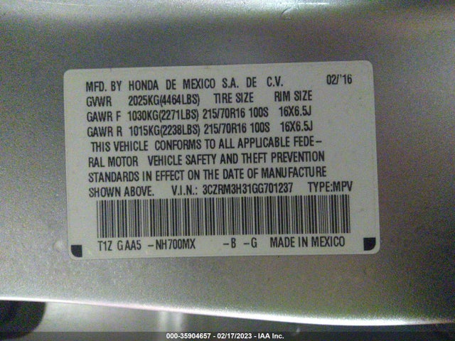 Honda CR-V LX 2016 3CZRM3H31GG701237 Image 9