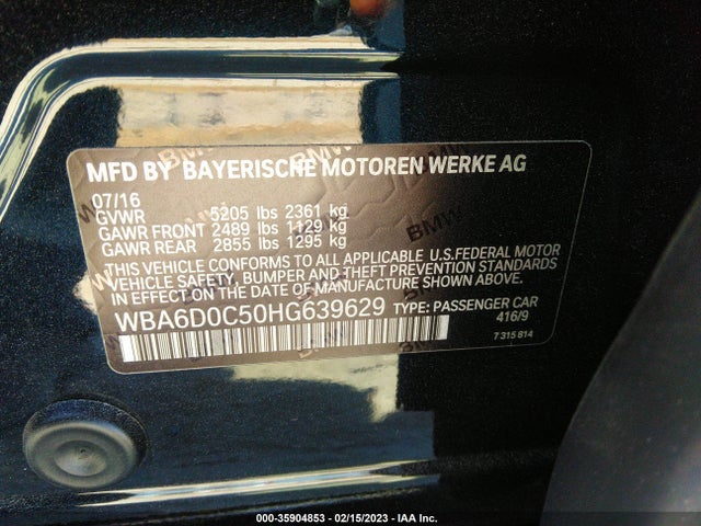 BMW 6 Series 640i 2017 WBA6D0C50HG639629 Image 10