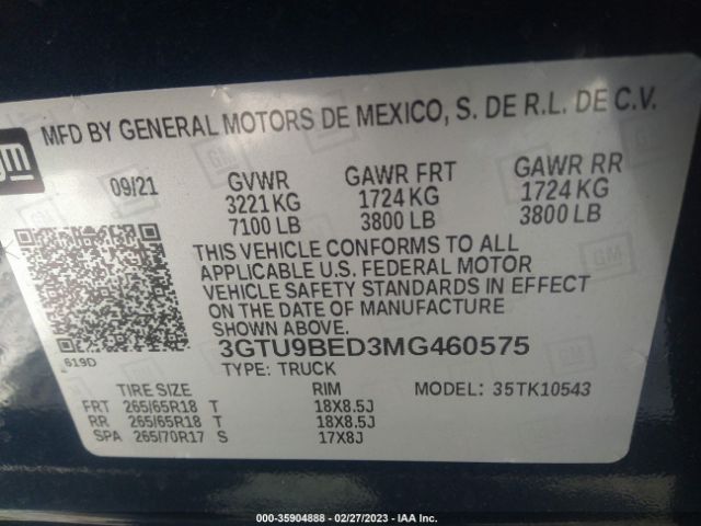 3GTU9BED3MG460575 GMC Sierra 1500 Sle