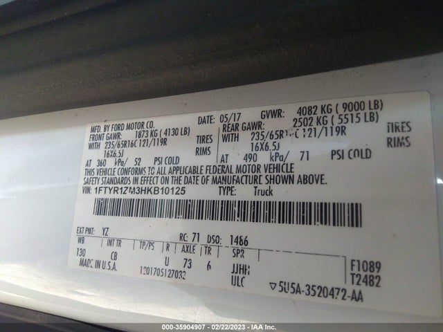 2017 Ford Transit, VIN: 1FTYR1ZM3HKB10125