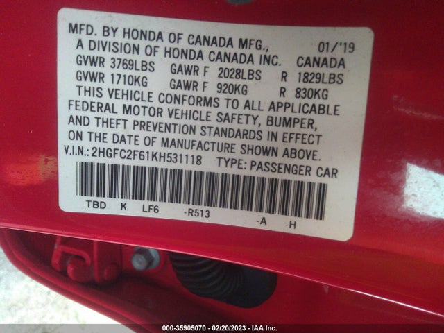 Honda Civic Sedan Lx 2019 2HGFC2F61KH531118 Image 9