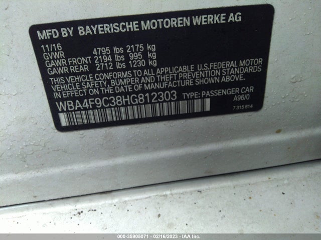 2017 BMW 4 Series, VIN: WBA4F9C38HG812303