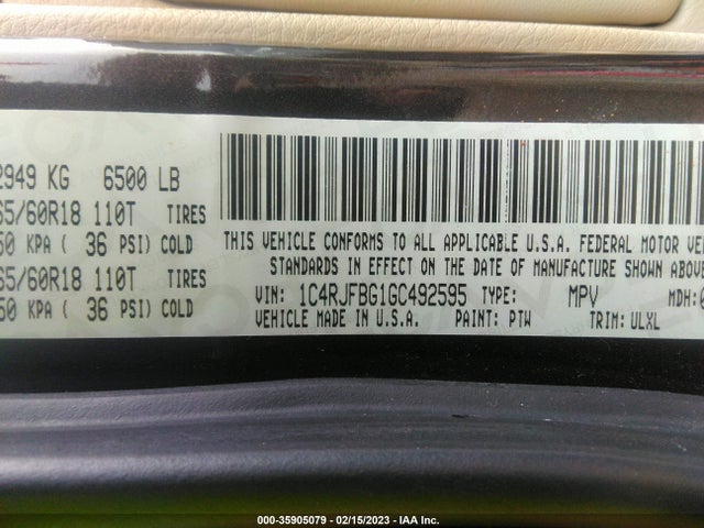 1C4RJFBG1GC492595 Jeep Grand Cherokee Limited