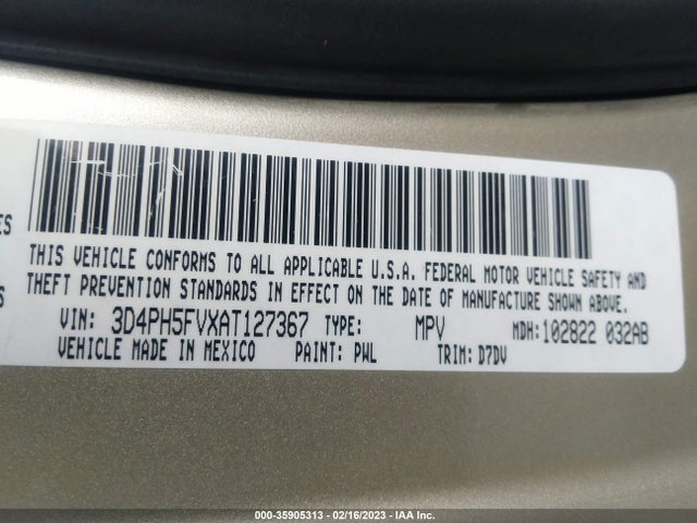 2010 DODGE JOURNEY SXT VIN: 3D4PH5FVXAT127367