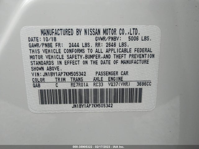 2019 Infiniti Q70, VIN: JN1BY1AP7KM505342