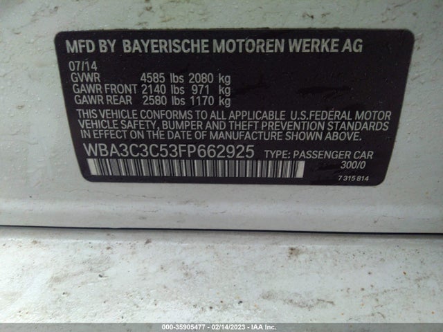 BMW 3 Series 320i Xdrive 2015 WBA3C3C53FP662925 Image 10