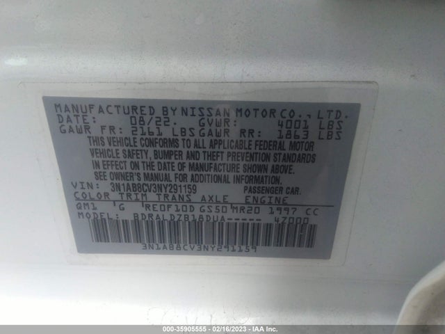 2022 Nissan Sentra, VIN: 3N1AB8CV3NY291159