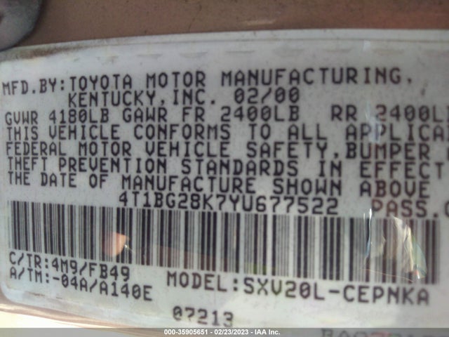 Toyota Camry 2000 4T1BG28K7YU677522 Image 10