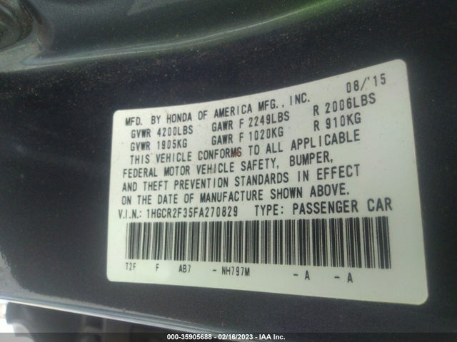 2015 Honda Accord, VIN: 1HGCR2F35FA270829