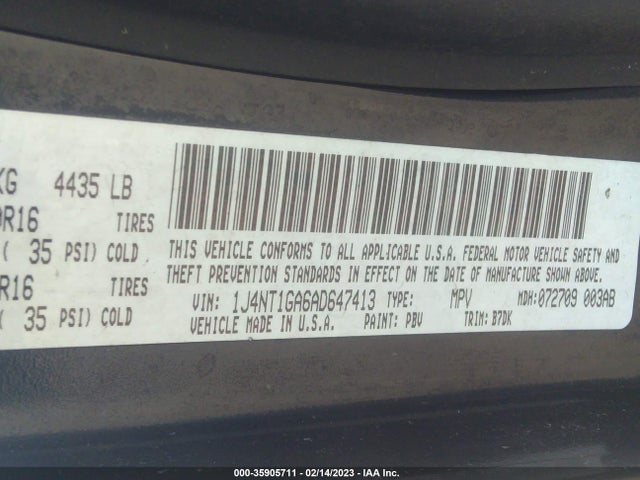 2010 JEEP PATRIOT SPORT VIN: 1J4NT1GA6AD647413