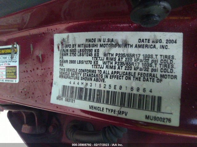 2005 MITSUBISHI ENDEAVOR XLS VIN: 4A4MM31S25E016064
