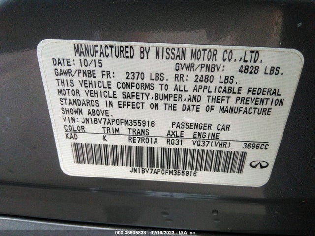 2015 INFINITI Q50 VIN: JN1BV7AP0FM355916