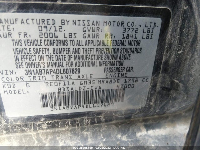 2013 NISSAN SENTRA SV VIN: 3N1AB7AP4DL607629