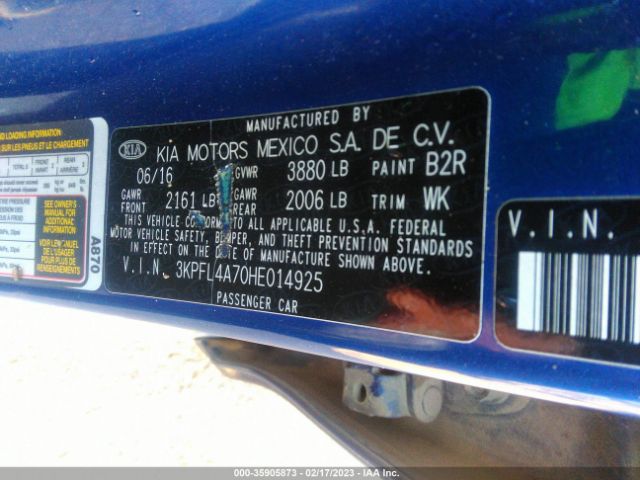 3KPFL4A70HE014925 KIA FORTE LX