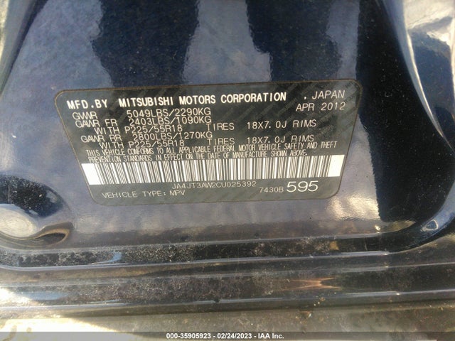 JA4JT3AW2CU025392 Mitsubishi Outlander Se