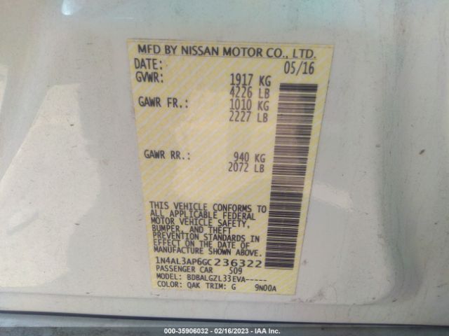1N4AL3AP6GC236322 Nissan ALTIMA 2.5
