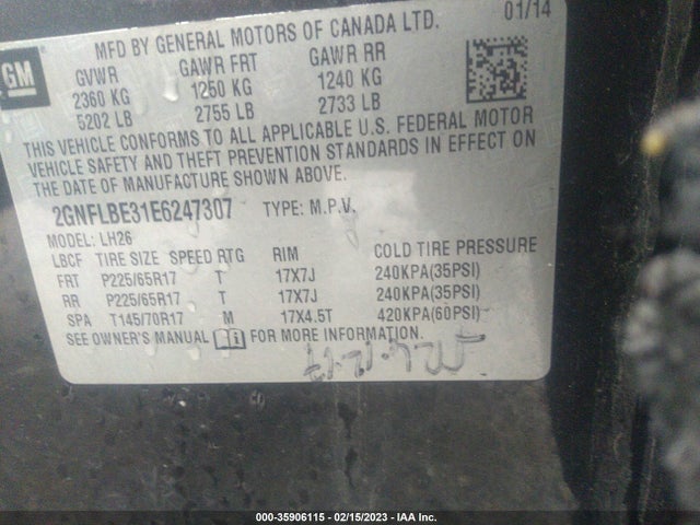 Chevrolet EQUINOX LT 2014 2GNFLBE31E6247307 Image 10