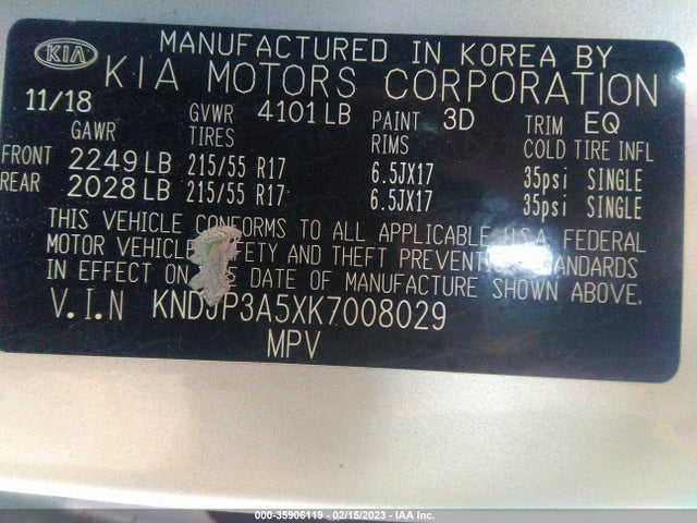 KIA SOUL + 2019 KNDJP3A5XK7008029 Image 9