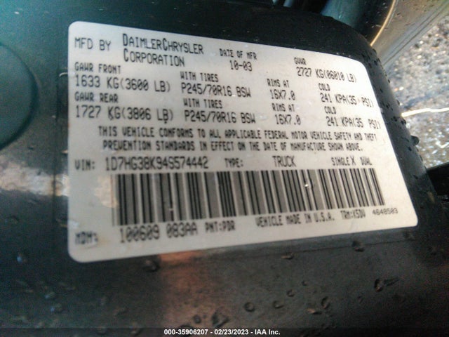 Dodge Dakota Sport 2004 1D7HG38K94S574442 Image 10