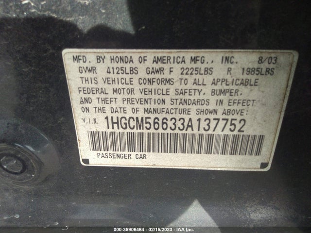 Продаж на аукціоні авто 2003 Honda Accord Sdn Ex, vin: 1HGCM56633A137752, номер лоту: 35906464