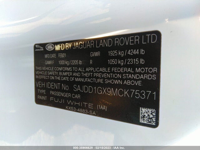 2021 Jaguar F-TYPE, VIN: SAJDD1GX9MCK75371