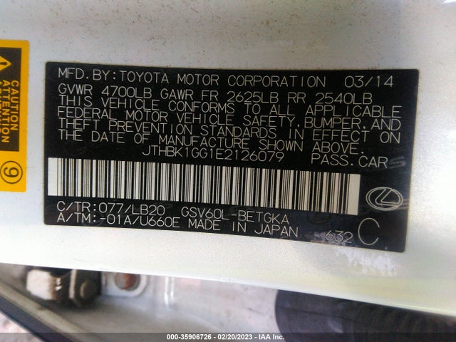 JTHBK1GG1E2126079 Lexus ES 350