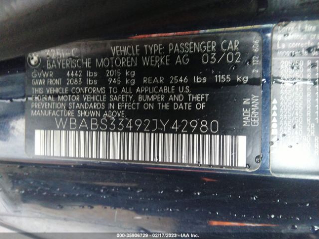 WBABS33492JY42980 BMW 3 Series 325ci