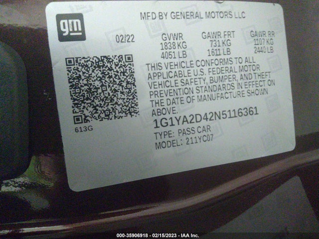 2022 Chevrolet Corvette, VIN: 1G1YA2D42N5116361