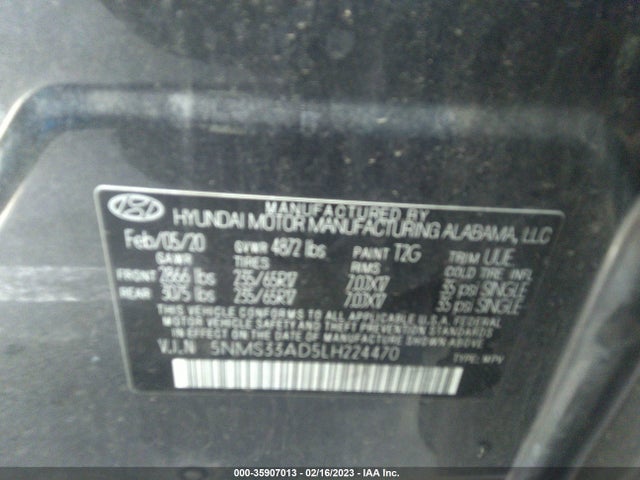 Hyundai Santa Fe Sel W/sulev 2020 5NMS33AD5LH224470 Image 10