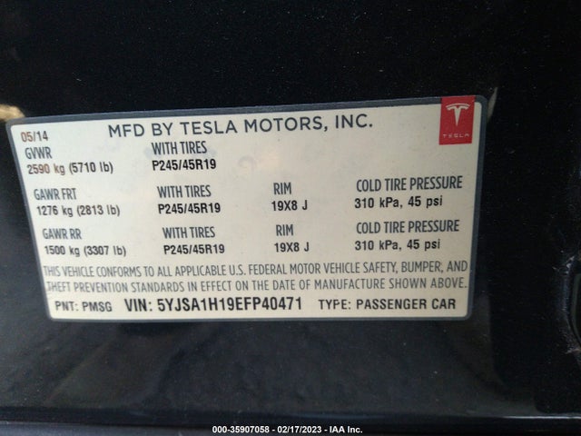 5YJSA1H19EFP40471 Tesla Model S 60 Kwh Battery/p85