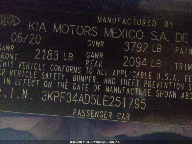 3KPF34AD5LE251795 KIA Forte Gt-line