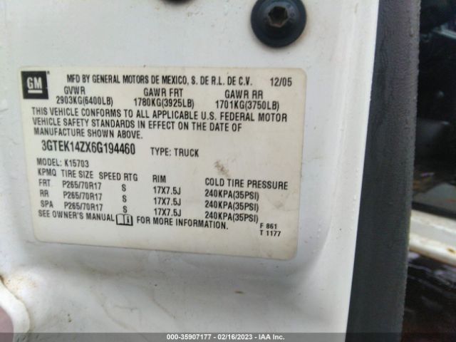 3GTEK14ZX6G194460 GMC Sierra 1500 Sl