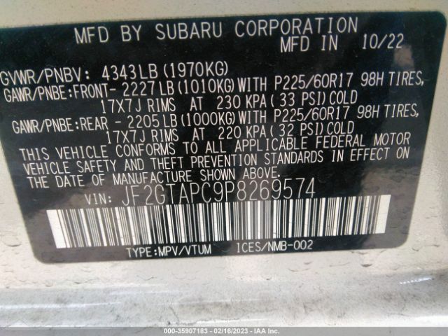 JF2GTAPC9P8269574 Subaru Crosstrek Premium