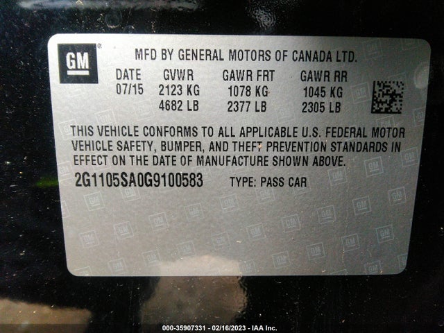 2016 Chevrolet Impala, VIN: 2G1105SA0G9100583