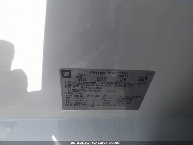 Chevrolet Suburban Lt 2017 1GNSKHKC4HR179215 Image 11