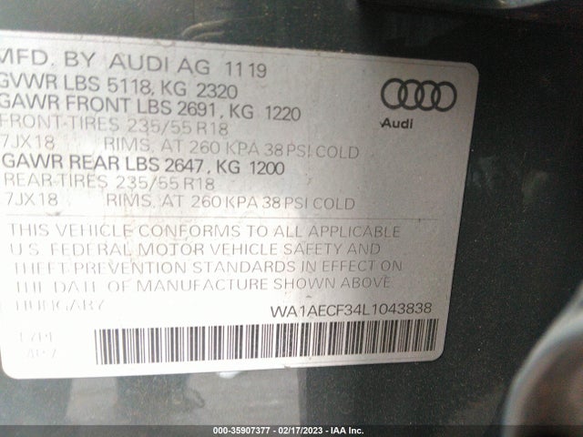 2020 Audi Q3, VIN: WA1AECF34L1043838
