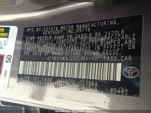 2018 Toyota Camry, VIN: 4T1B31HK8JU505964