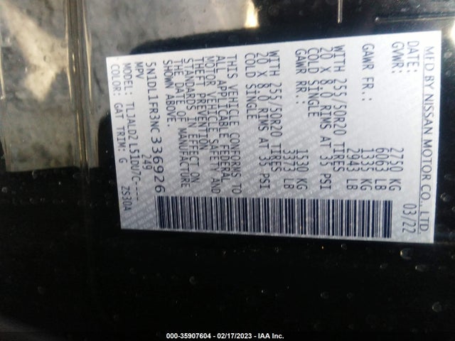 2022 Infiniti QX60, VIN: 5N1DL1FR3NC336926